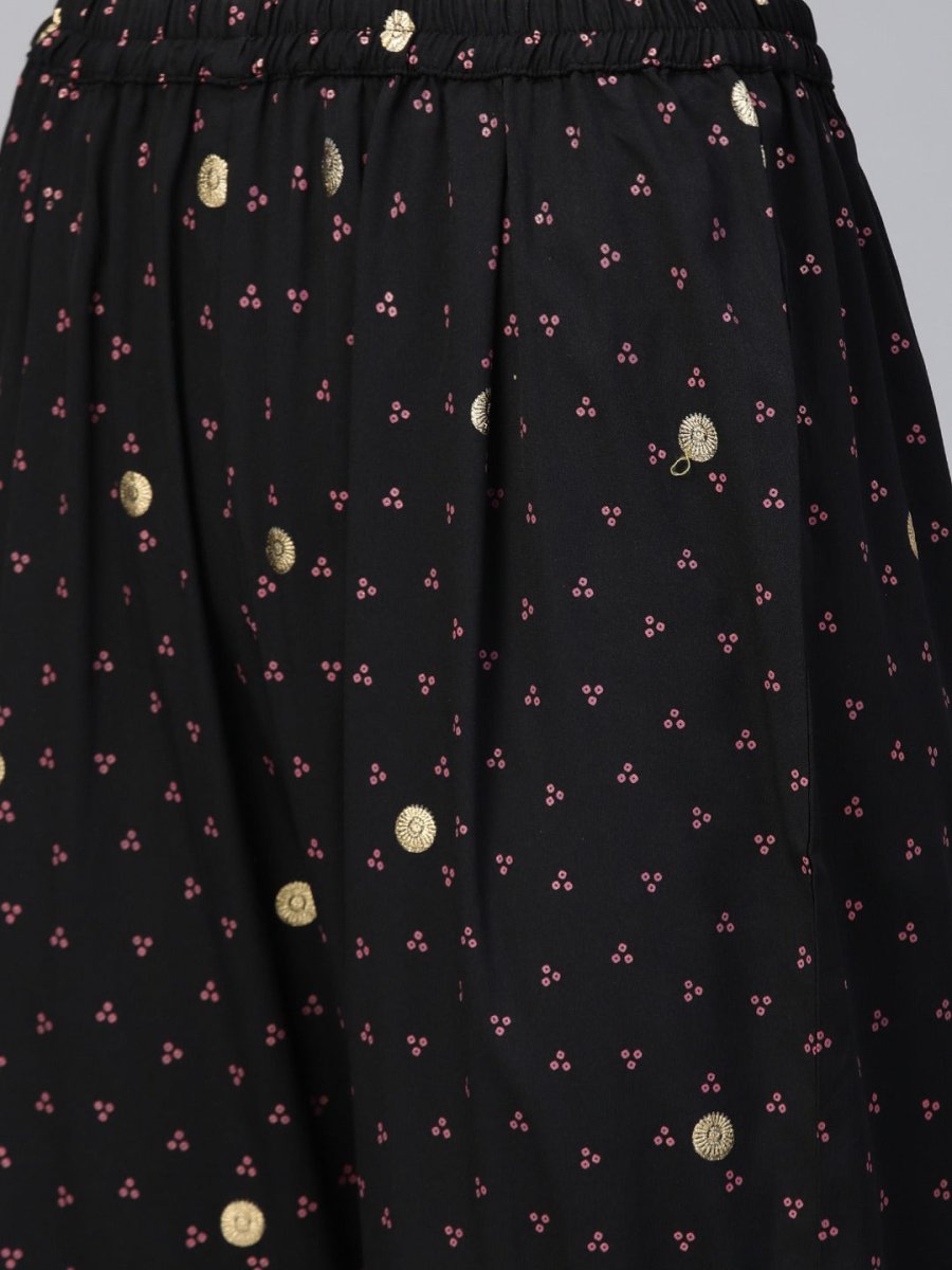 Ahalyaa Black & Pink Bandhani Khari Printed Kurta with Trousers & Dupatta | Grocsy