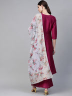 Ahalyaa Magenta & Grey Solid Anarkali Kurta with Palazzos & Floral Dupatta | Grocsy