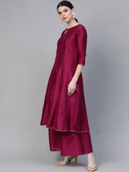 Ahalyaa Magenta & Grey Solid Anarkali Kurta with Palazzos & Floral Dupatta | Grocsy