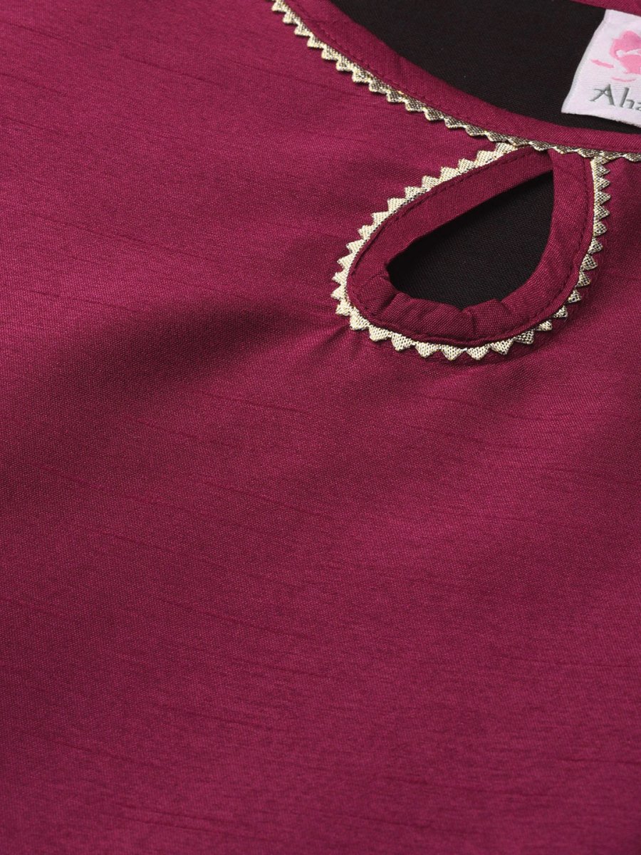 Ahalyaa Magenta & Grey Solid Anarkali Kurta with Palazzos & Floral Dupatta | Grocsy