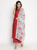 Ahalyaa Cotton Printed Kurta Plazzo With Dupatta Set | Grocsy