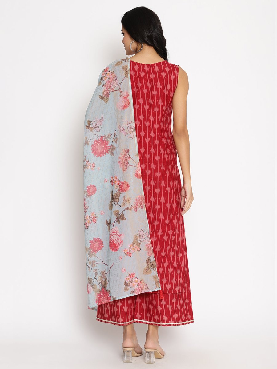 Ahalyaa Cotton Printed Kurta Plazzo With Dupatta Set | Grocsy