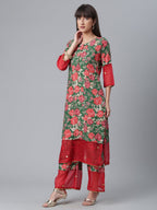 Ahalyaa Women Green Floral Printed Regular Kurta With Palazzos & Dupatta | Grocsy