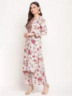 Ahalyaa Floral Printed Round Neck Floral Crepe Straight Kurta | Grocsy