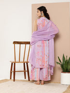 Ahalyaa Women Lavender Floral Printed Gotta Patti Kurta with Palazzos & With Dupatta | Grocsy