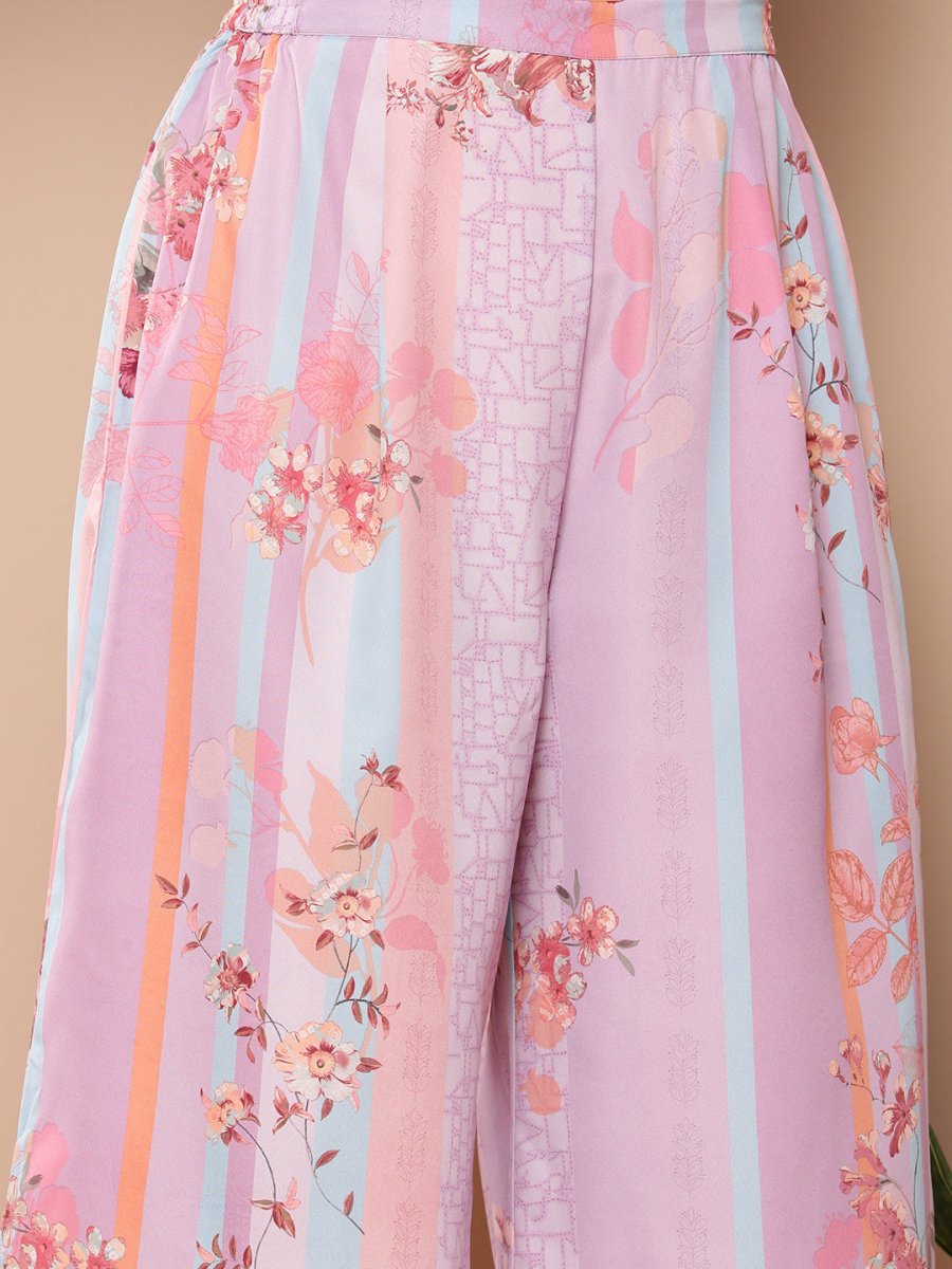 Ahalyaa Women Lavender Floral Printed Gotta Patti Kurta with Palazzos & With Dupatta | Grocsy