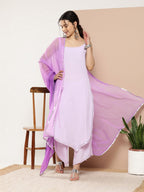 Ahalyaa Women Lavender Gotta Patti Kurta with Palazzos & With Dupatta | Grocsy