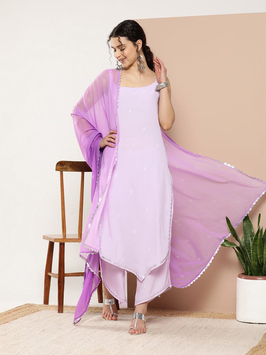 Ahalyaa Women Lavender Gotta Patti Kurta with Palazzos & With Dupatta | Grocsy