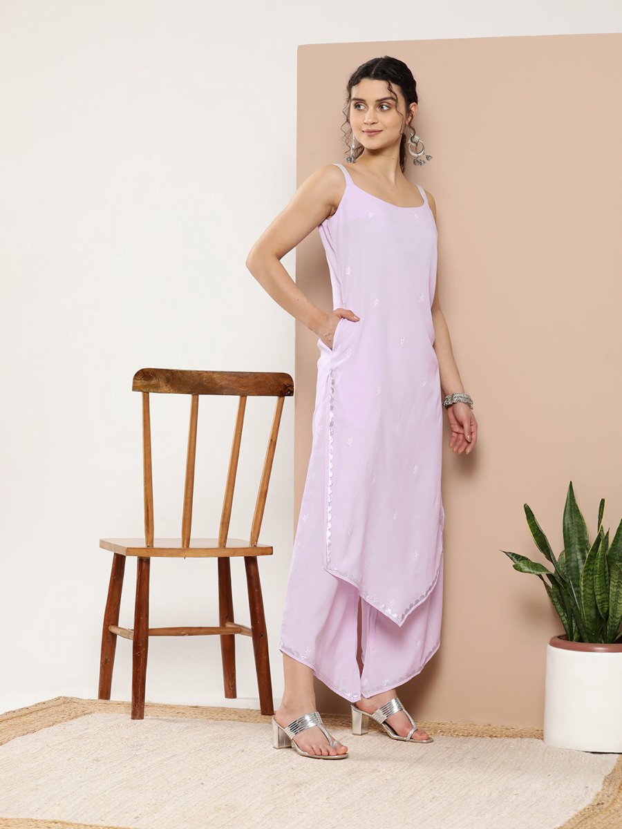 Ahalyaa Women Lavender Gotta Patti Kurta with Palazzos & With Dupatta | Grocsy