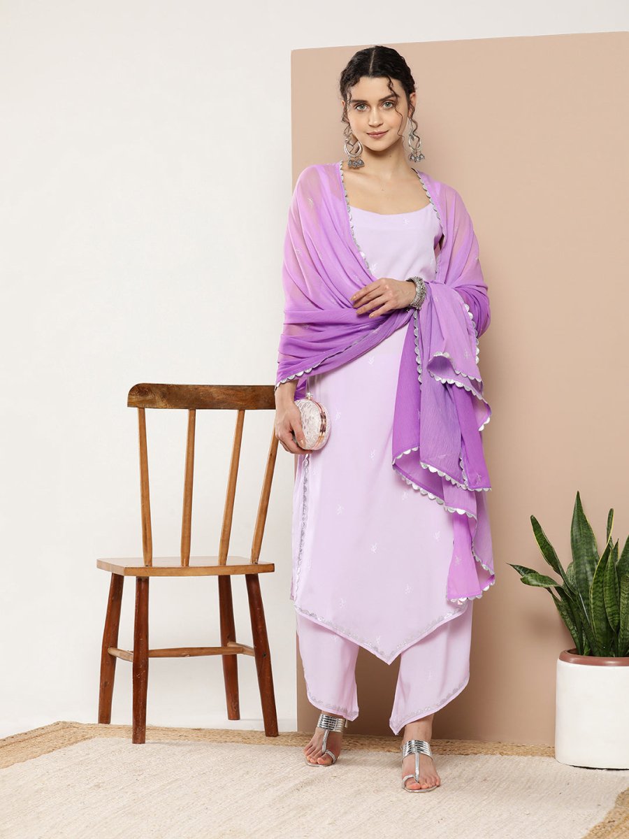 Ahalyaa Women Lavender Gotta Patti Kurta with Palazzos & With Dupatta | Grocsy