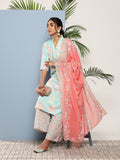 Ahalyaa Women Blue Floral Printed Gotta Patti Kurta with Palazzos & With Dupatta | Grocsy