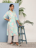 Ahalyaa Women Blue Floral Printed Gotta Patti Kurta with Palazzos & With Dupatta | Grocsy