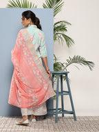 Ahalyaa Women Blue Floral Printed Gotta Patti Kurta with Palazzos & With Dupatta | Grocsy