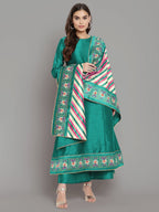 Ahalyaa Women Sea Green Printed Gotta Patti Kurti with Palazzos & Dupatta | Grocsy