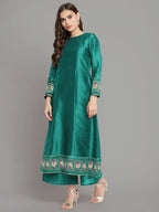 Ahalyaa Women Sea Green Printed Gotta Patti Kurti with Palazzos & Dupatta | Grocsy