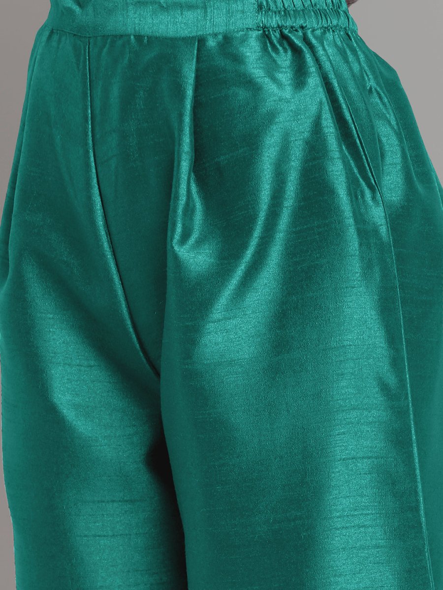 Ahalyaa Women Sea Green Printed Gotta Patti Kurti with Palazzos & Dupatta | Grocsy