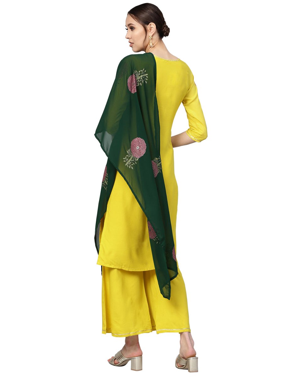 Ahalyaa Yellow Viscose Rayon Straight Kurta Set | Grocsy