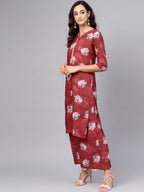 Ahalyaa Women Maroon Printed Kurta with Palazzo & Dupatta | Grocsy