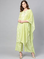 Ahalyaa Women Green & White Printed Kurta with Palazzos & Dupatta | Grocsy