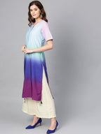 Ahalyaa Women Blue & Off-White Dyed Kurta with Palazzos & Dupatta | Grocsy