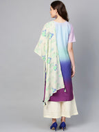 Ahalyaa Women Blue & Off-White Dyed Kurta with Palazzos & Dupatta | Grocsy