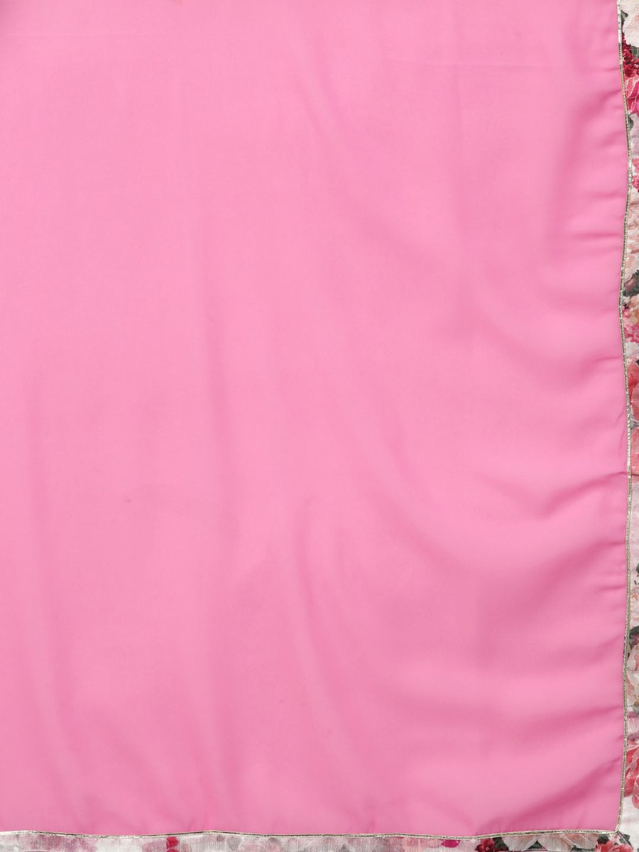 Ahalyaa Women Off-White & Pink Printed Kurta with Palazzos & Dupatta | Grocsy