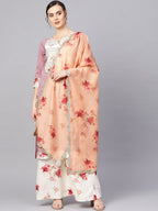 Ahalyaa Women Mauve & Cream-Coloured Printed Kurta with Palazzos & Dupatta | Grocsy