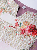 Ahalyaa Women Mauve & Cream-Coloured Printed Kurta with Palazzos & Dupatta | Grocsy