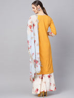 Ahalyaa Mustard Yellow & Cream-Coloured Printed Kurta with Palazzos & Dupatta | Grocsy