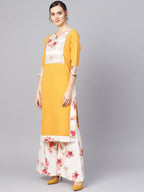 Ahalyaa Mustard Yellow & Cream-Coloured Printed Kurta with Palazzos & Dupatta | Grocsy