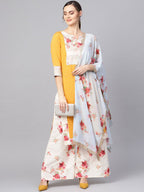 Ahalyaa Mustard Yellow & Cream-Coloured Printed Kurta with Palazzos & Dupatta | Grocsy