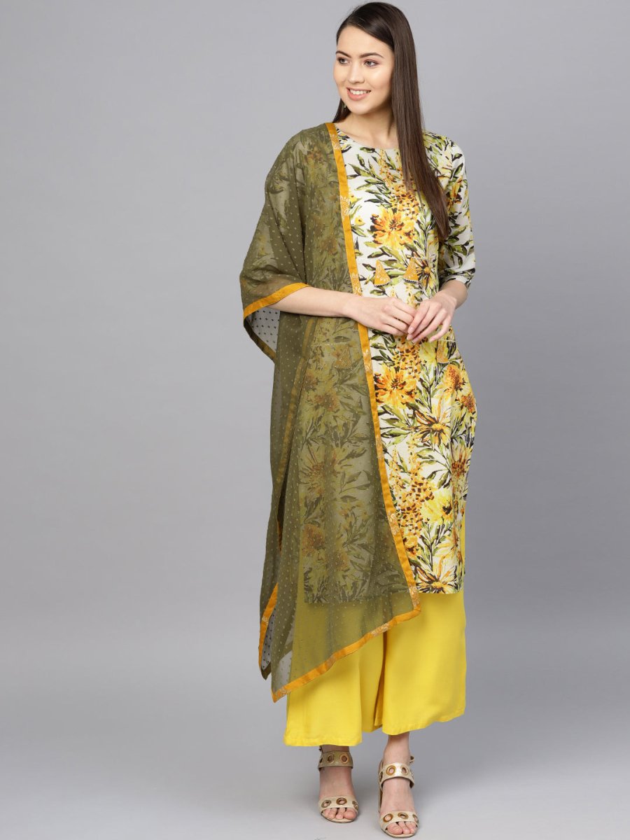 Ahalyaa Yellow Printed Kurta Set For Women | Grocsy