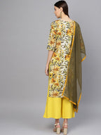 Ahalyaa Yellow Printed Kurta Set For Women | Grocsy