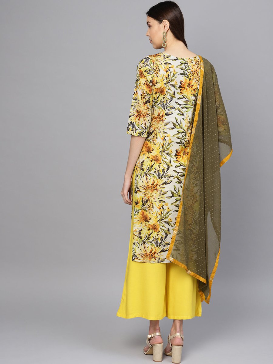 Ahalyaa Yellow Printed Kurta Set For Women | Grocsy