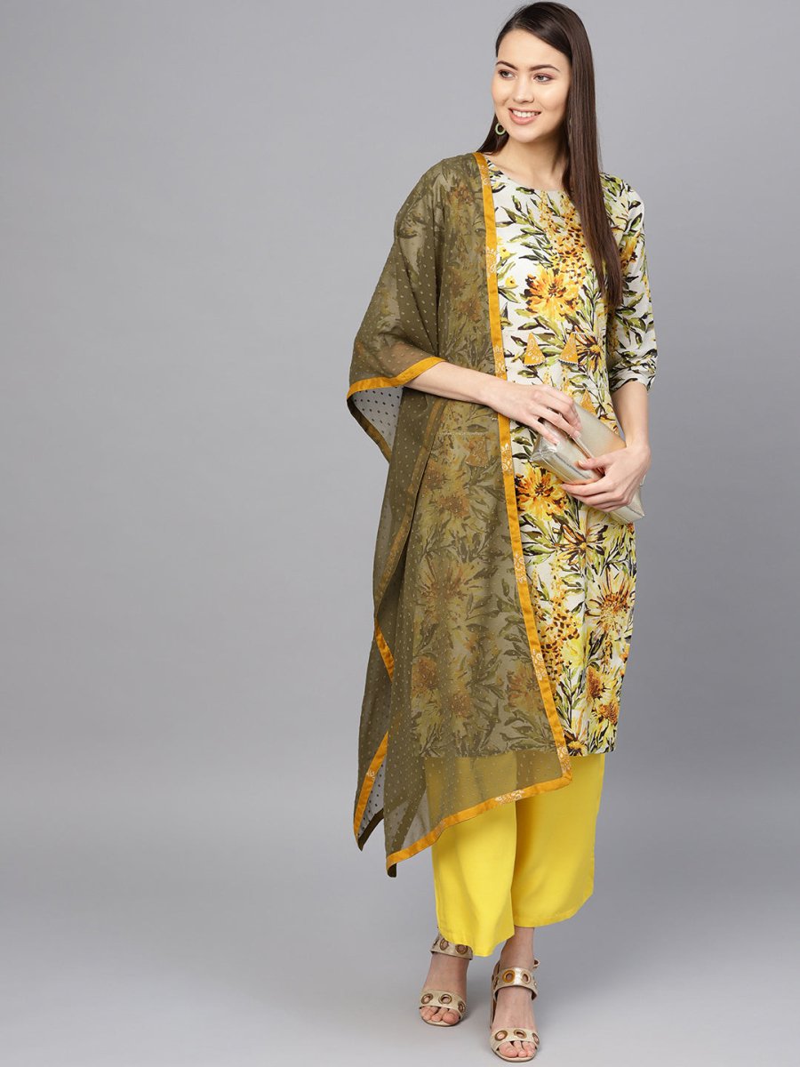 Ahalyaa Yellow Printed Kurta Set For Women | Grocsy