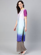 Ahalyaa Women Blue & Charcoal Grey Printed Kurta with Palazzos & Dupatta | Grocsy