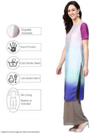 Ahalyaa Women Blue & Charcoal Grey Printed Kurta with Palazzos & Dupatta | Grocsy