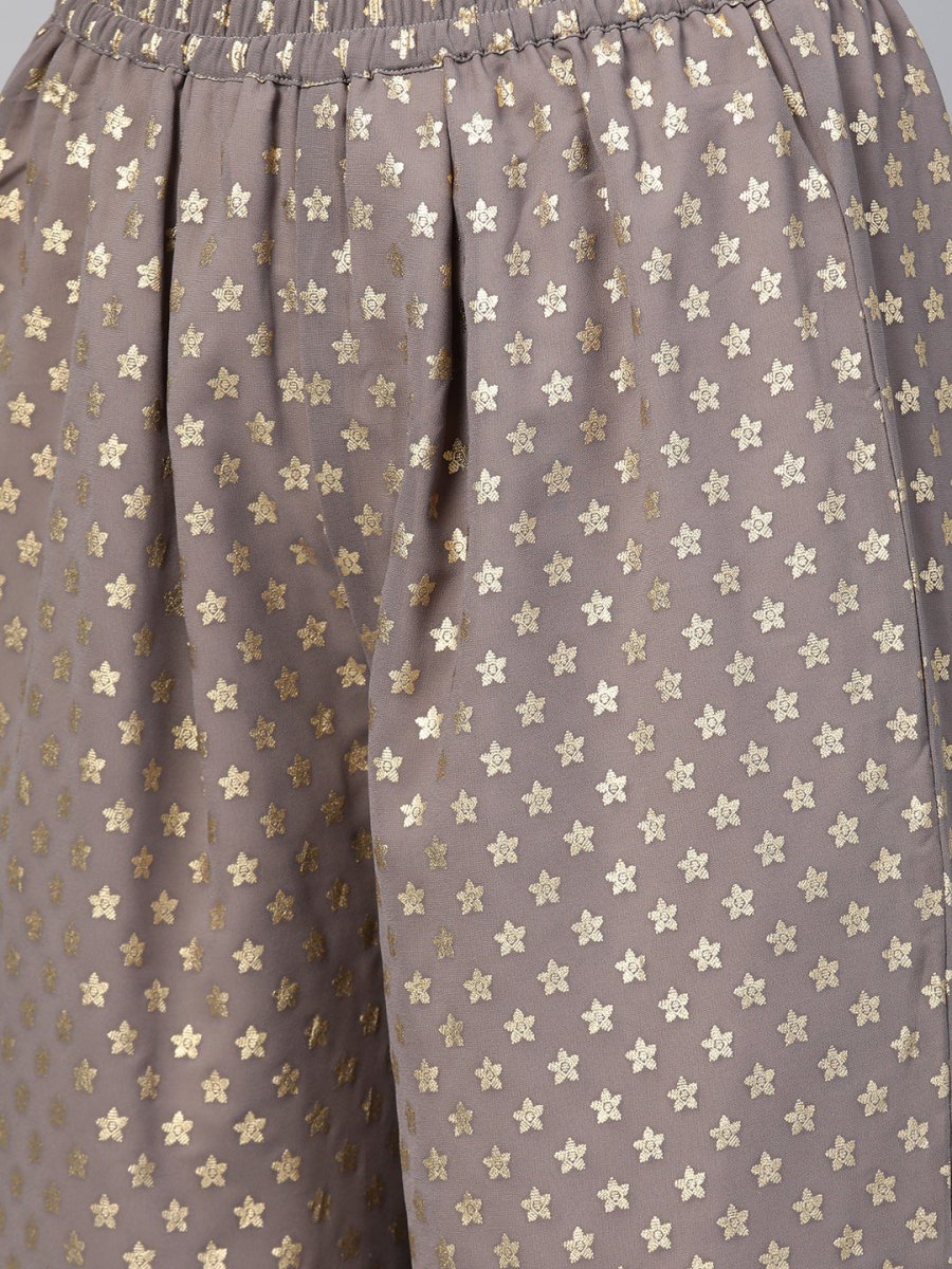 Ahalyaa Women Blue & Charcoal Grey Printed Kurta with Palazzos & Dupatta | Grocsy