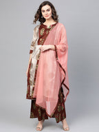 Ahalyaa Grey & Coffee Brown Printed Kurta with Palazzo & Dupatta | Grocsy