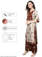 Ahalyaa Grey & Coffee Brown Printed Kurta with Palazzo & Dupatta | Grocsy