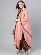 Ahalyaa Grey & Coffee Brown Printed Kurta with Palazzo & Dupatta | Grocsy