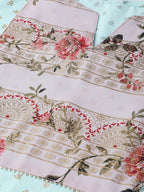 Ahalyaa Women Sea Green & Pink Printed Straight Kurta with Palazzos & Dupatta | Grocsy