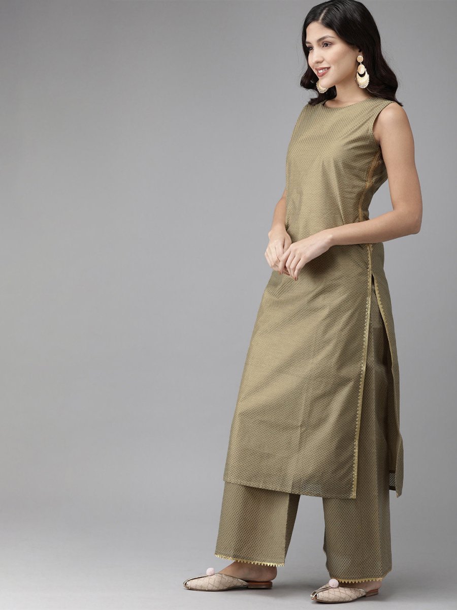 Ahalyaa Women Gold Beige Kurta Set | Grocsy