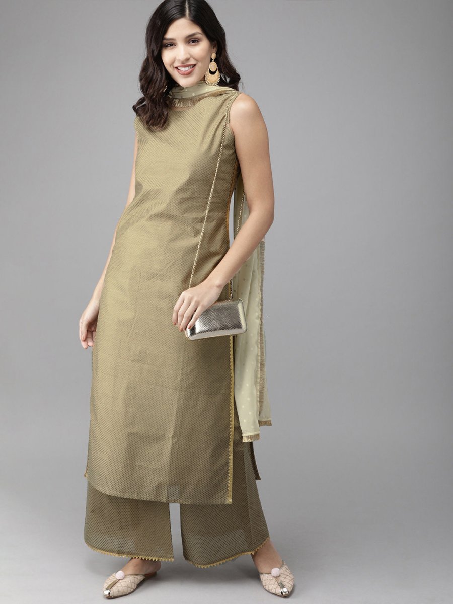 Ahalyaa Women Gold Beige Kurta Set | Grocsy