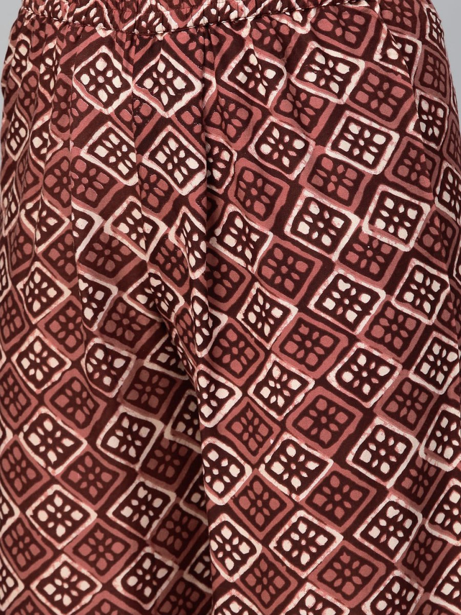 Ahalyaa Women Maroon & Off-White Printed Kurta with Palazzos & Dupatta | Grocsy