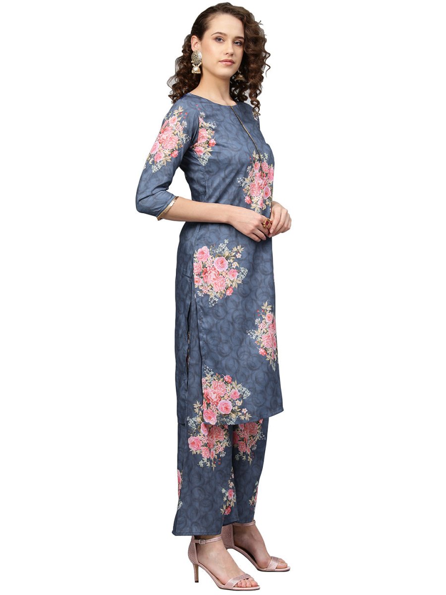 Ahalyaa Women Blue & Pink Printed Kurta with Palazzos & Dupatta | Grocsy