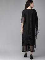 Ahalyaa Women Black Embellished Kurta with Palazzos & Dupatta | Grocsy