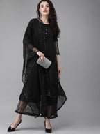 Ahalyaa Women Black Embellished Kurta with Palazzos & Dupatta | Grocsy