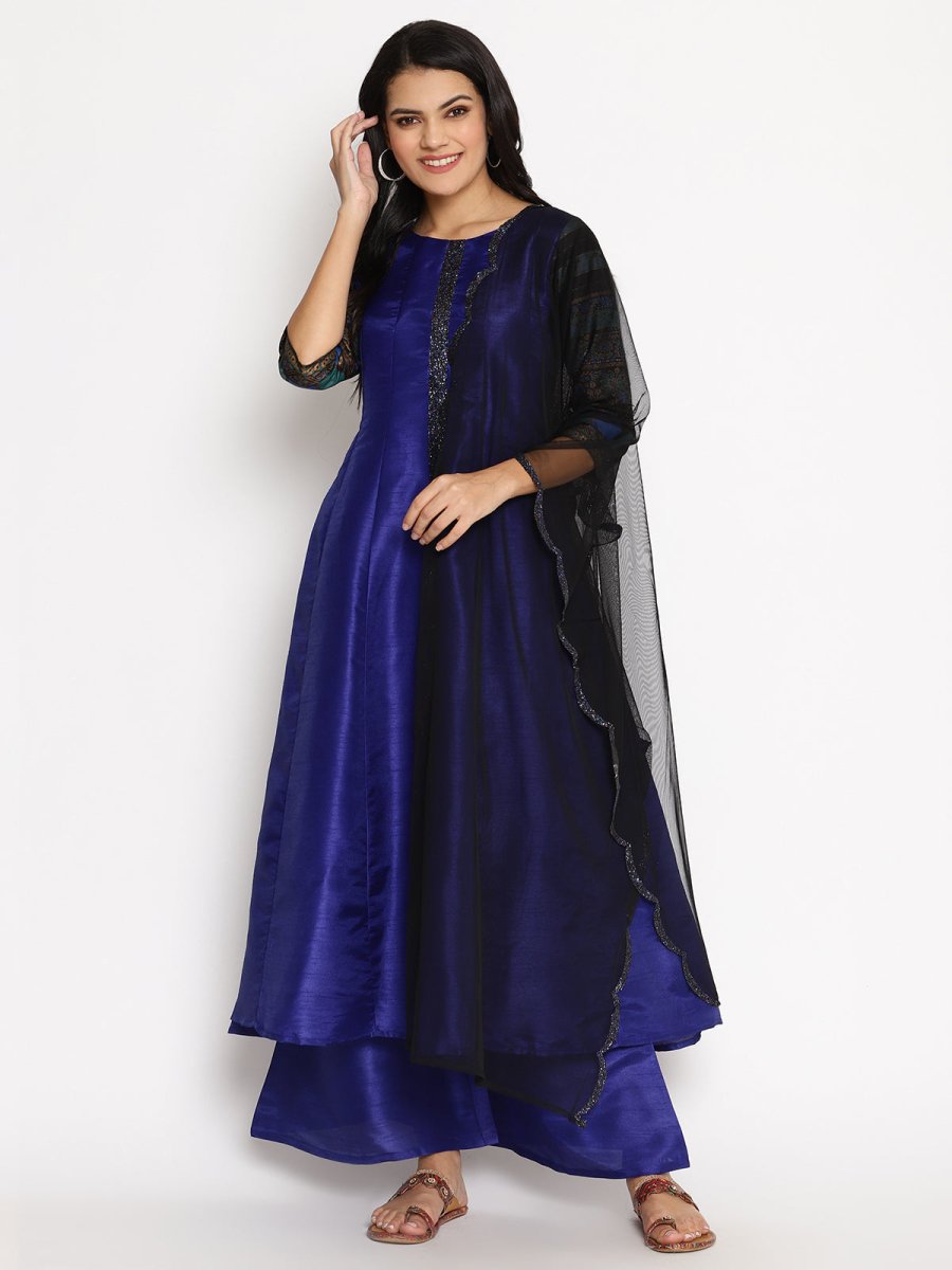 Ahalyaa Women Blue Solid Kurta With Palazzos & Dupatta | Grocsy