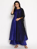 Ahalyaa Women Blue Solid Kurta With Palazzos & Dupatta | Grocsy